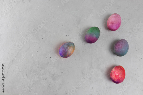 Easter five eggs on a gray background