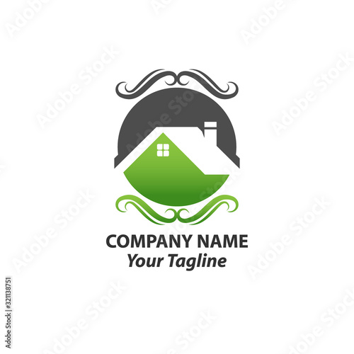 Wood house logo design, ecologic home sign vector Illustration on a white background.