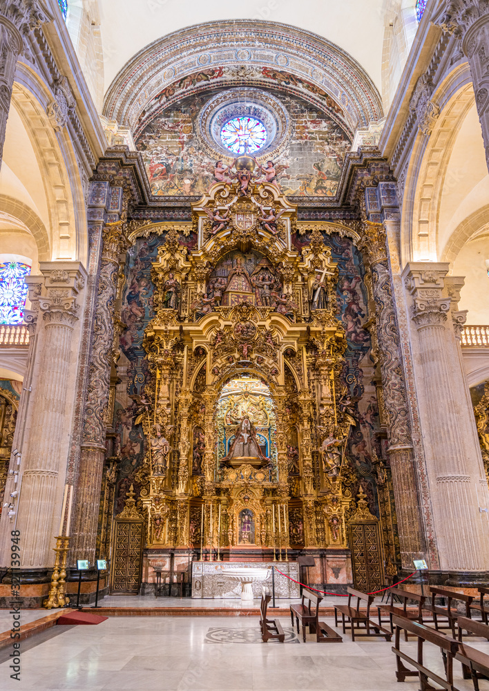 Finely decorated altar in the Divino Salvador Church in Seville. Andalusia, Spain.