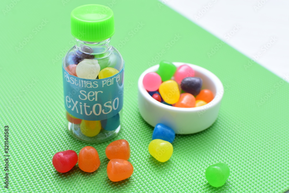 Concept of positive phrases, represented in colorful candies