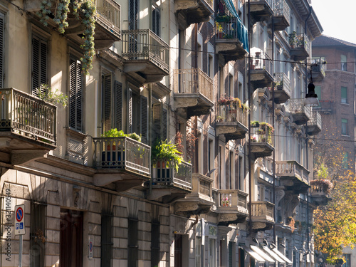 Italy, Turin, apartment balconies photo