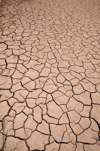 Dry earth with cracks after water has receeded or evaporated
