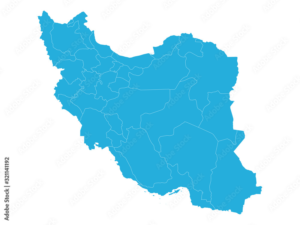 Iran political map with provinces highlighted blue. Perfect for backgrounds, backdrop, banner, sticker, label, poster, chart, badge etc.