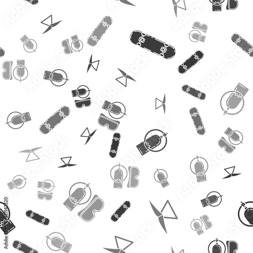 Set Skateboard trick, Hang glider, Aqualung and Diving mask and aqualung on seamless pattern. Vector