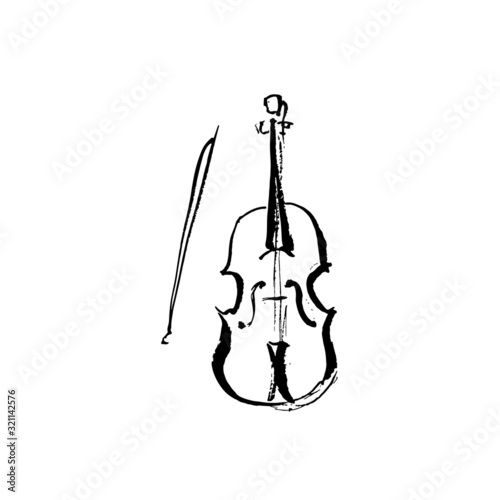 Violin and bow. Ink Illustration