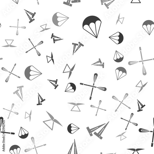Set Parachute, Pegs for tents, Crossed paddle and Hang glider on seamless pattern. Vector