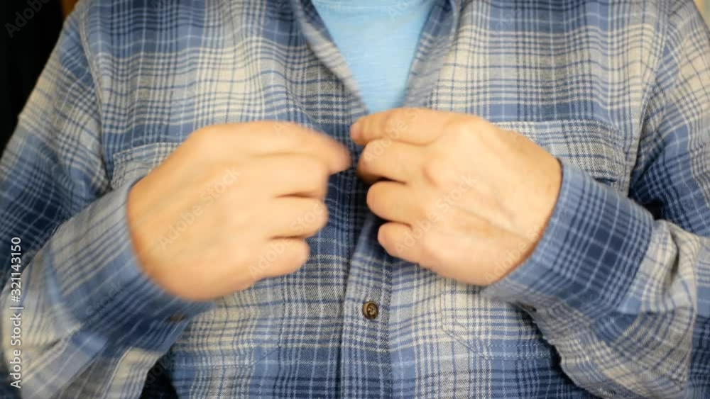 Person Buttons Plaid Shirt Closeup Person Buttons Plaid Shirt Closeup