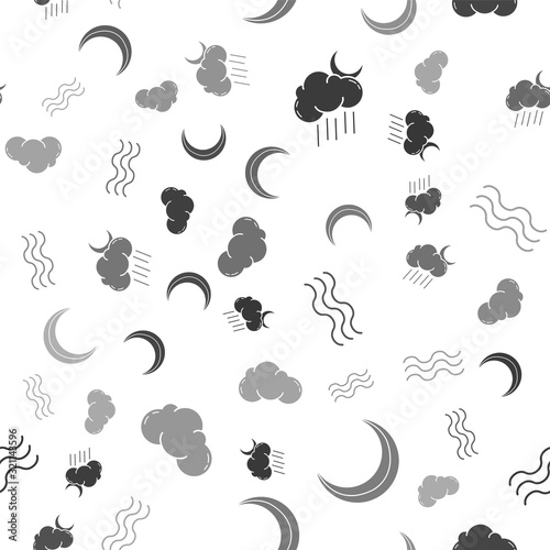 Set Cloud with rain and moon, Moon and stars, Waves and Cloud on seamless pattern. Vector