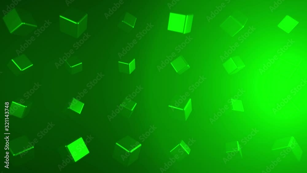 Abstract green cubes placed in rows on green background with light ...