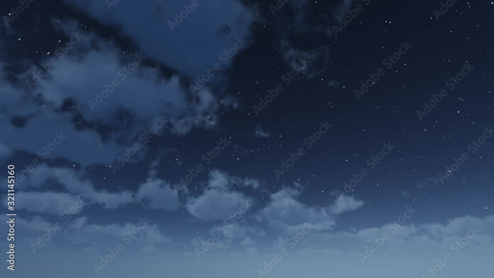 CGI, PAN, LA, WS of the stars and star trails in a cloudy night sky