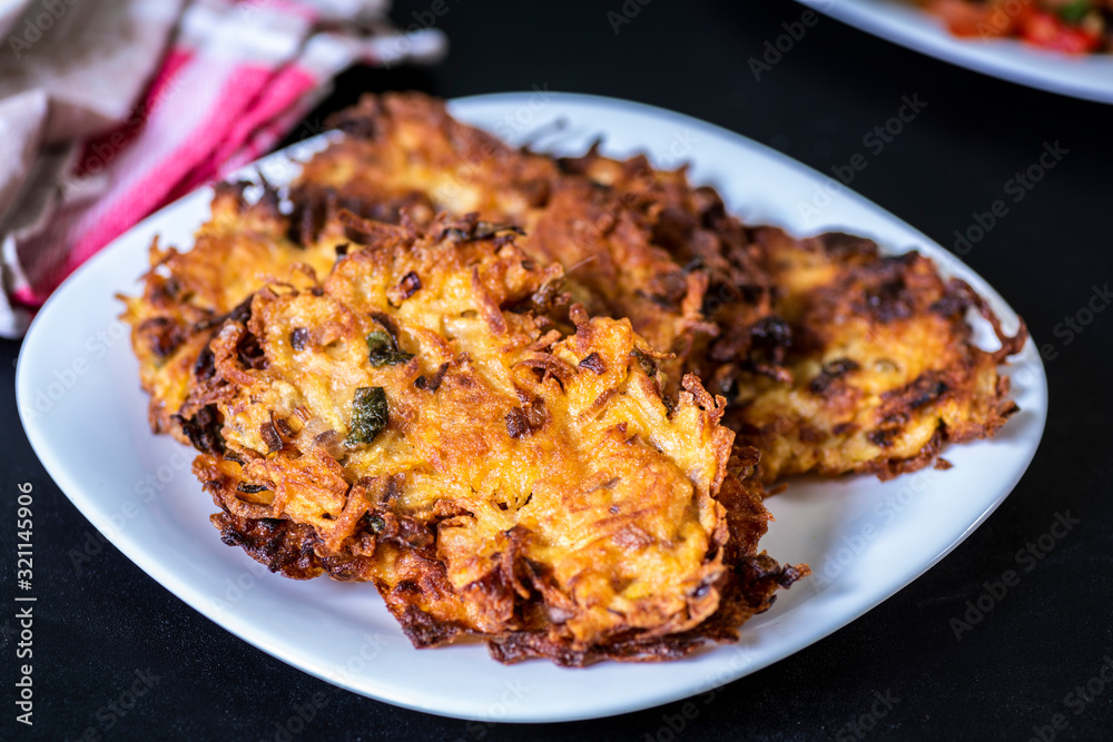 potato pancakes other than all - with the addition of leek, chives and onions potato pancakes other than all - with the addition of leek, chives and onions
