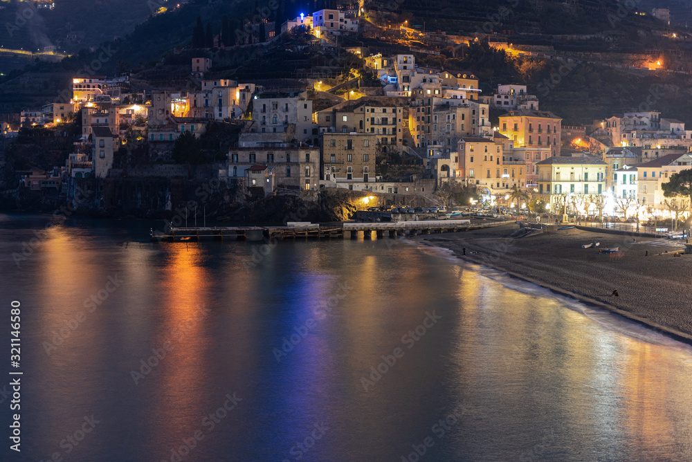 Panoramic view of Minori (Amalfi Coast) by night