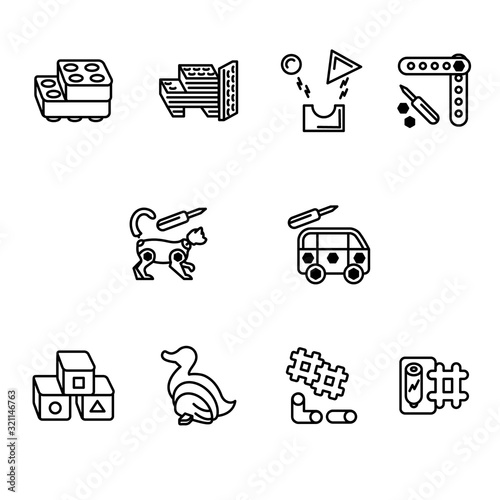 The building block toys icons set in line style