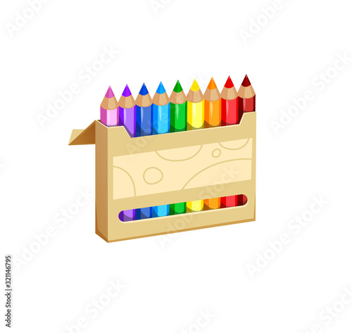 illustration of colored pencils in the open box