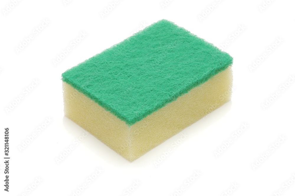 Sponge for washing dishes and plumbing on a white background Sponge for washing dishes and plumbing on a white background
