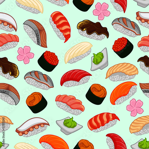 Sushi pattern for background, wrap around/seamless pattern