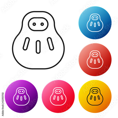 Black line Maneki neko cat icon isolated on white background. Japan lucky charm. Set icons colorful circle buttons. Vector Illustration