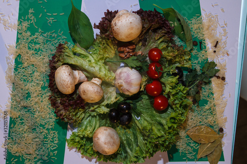 Mushroom mushrooms with vegetables. Background. photo