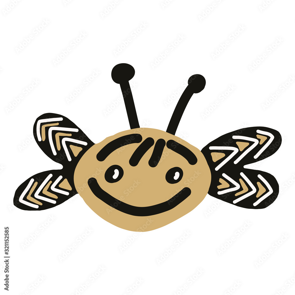 Vecteur Stock Kawaii doodle honey bee clipart. Hand drawn naive