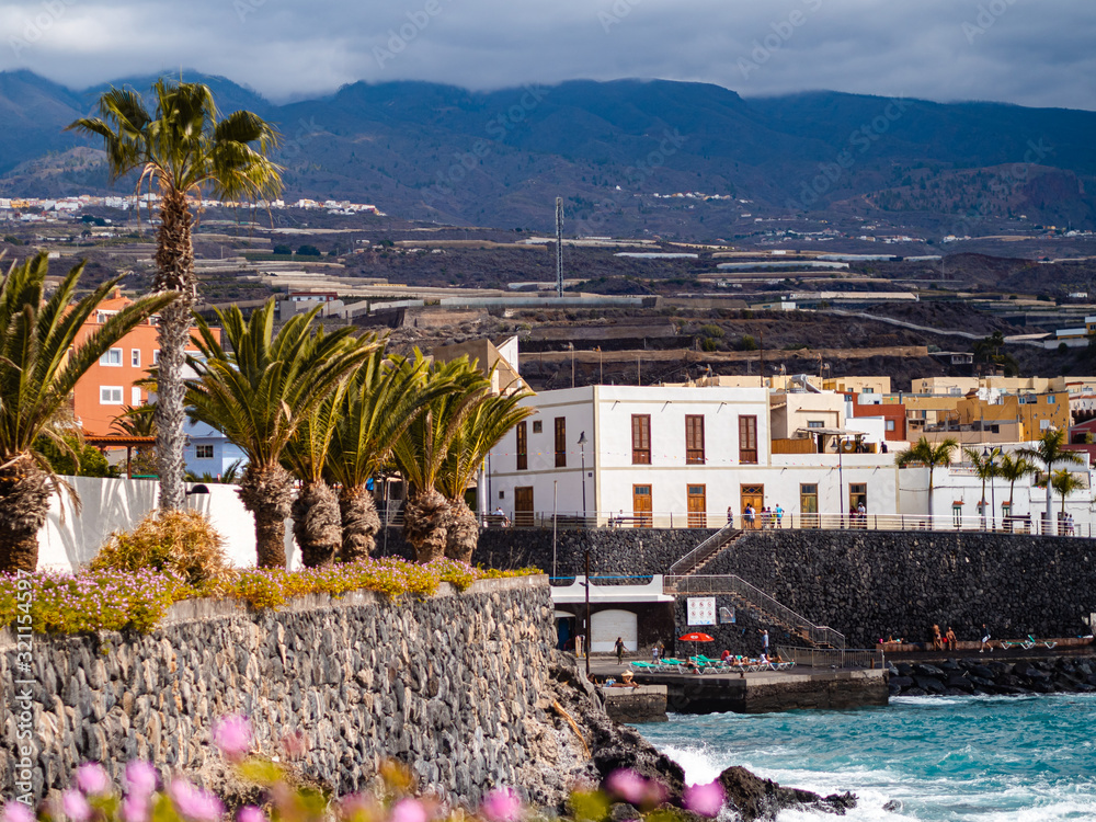 Picture of the landscape of Tenerife, the Canary Islands . Ocean, cliffs, beach, mountains, volcano.