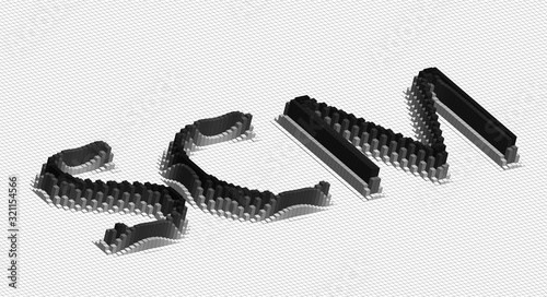 SCM abbreviation - 3D brick word -  isometric  voxel term concept  illustration