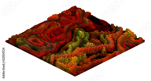 Voxel rangy landscape pixel art sample - 3D brick world -  isometric logarithmic model canyon relief concept  illustration