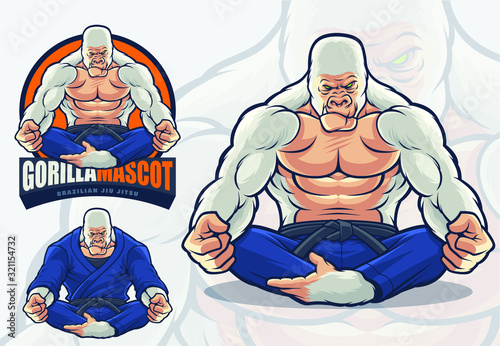 Gorilla mascot for brazilian jiu jitsu and martial arts logo/illustration