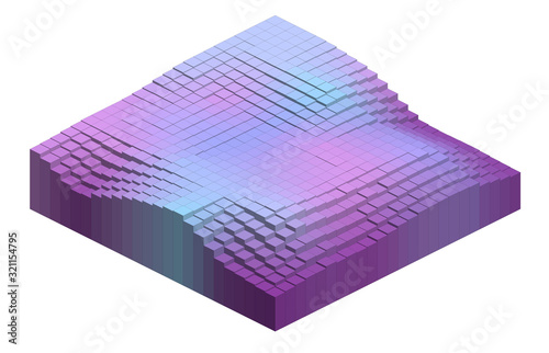 Voxel wavy landscape pixel art sample - 3D brick cross section -  isometric logarithmic model relief concept  illustration
