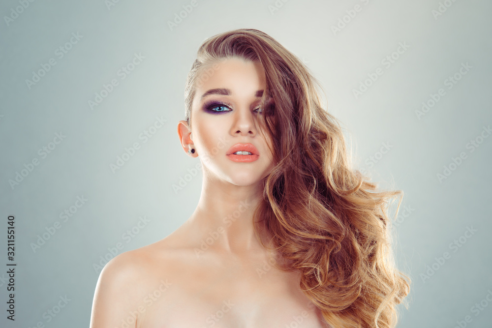 Brunette girl with long and shiny wavy hair . Beautiful model wi Brunette girl with long and shiny wavy hair . Beautiful model wi