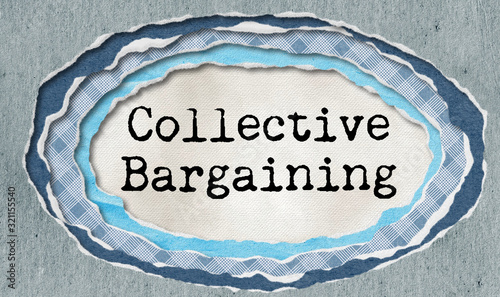 Collective bargaining - typewritten word in ragged paper hole background - concept tattered illustration