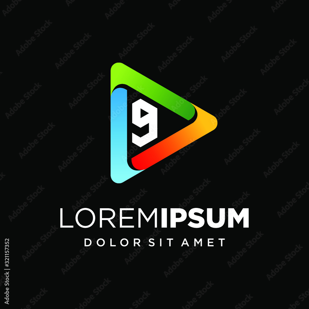 Initial Number 9 with Play Logo Design Initial Number 9 with Play Logo Design