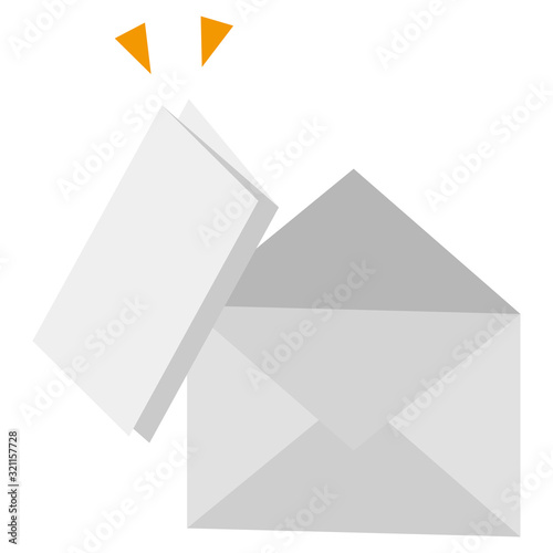 開いたメール封筒と三つ折りの紙