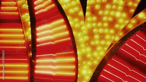 Closeup view of typical neon display board in on Strip in Las Vegas as the famous travel destinations.