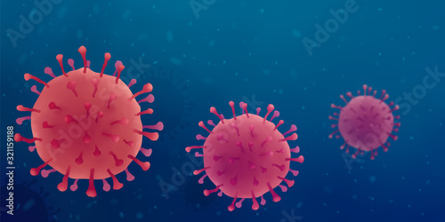 Coronavirus red cells on dark blue background. Corona virus vector illustration abstract medical background