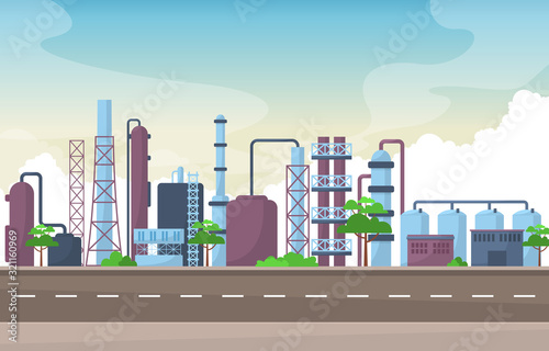 Industrial Factory Concept Manufacturing Building Facilities Area Landscape Flat Illustration