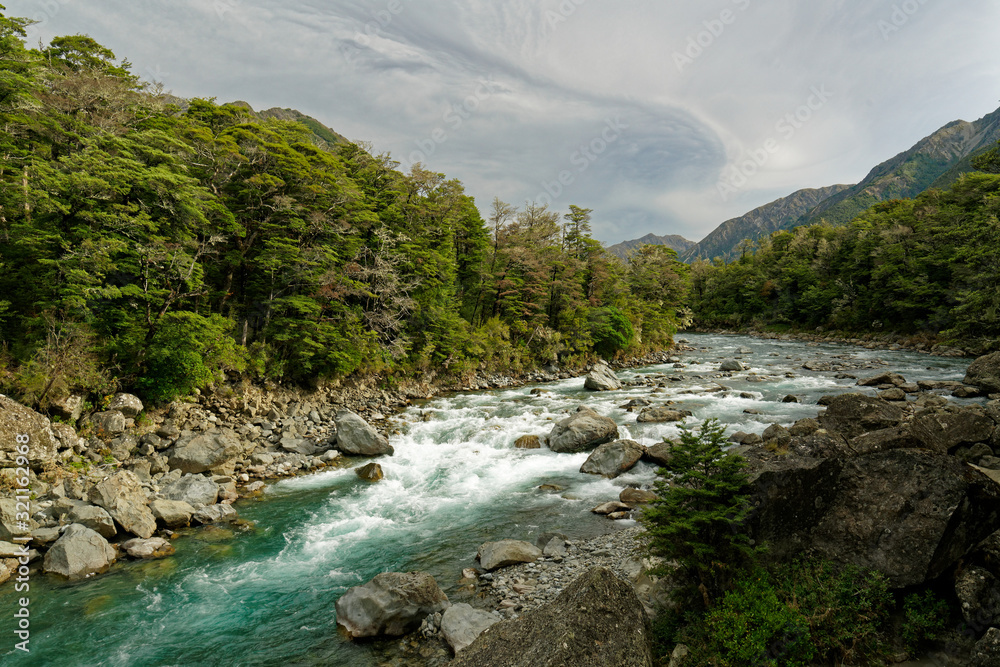 View over the upper Wairau River, New Zealand. View over the upper Wairau River, New Zealand.