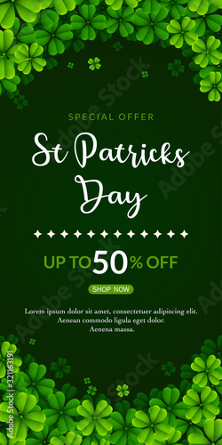 St. Patrick's Day sale poster with clover leaves