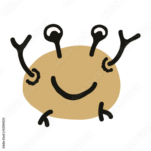 Kawaii doodle crab clipart. Hand drawn naive shellfish wildlife. Sealife crustacean with claws cute illustraiton in flat color. isolated creature, aquatic, invertbebrate. Vector EPS 10. 