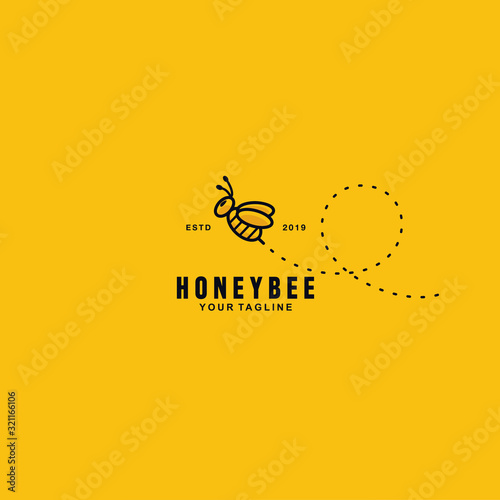Cute Honey Bee logo design template with background and shadow