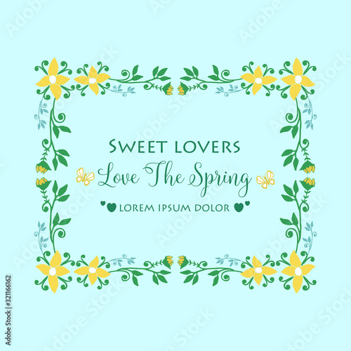 Love spring greeting card design, with leaf and flower simple frame. Vector