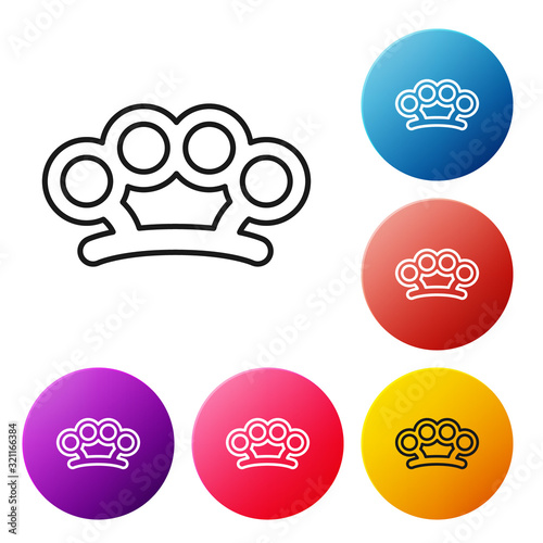 Black line Brass knuckles icon isolated on white background. Set icons colorful circle buttons. Vector Illustration