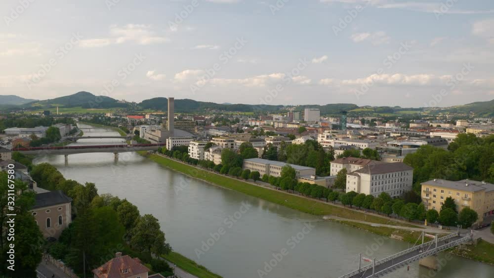 sunset time salzburg city center river landscape hilltop panorama 4k austria sunset time salzburg city center river landscape hilltop panorama 4k austria