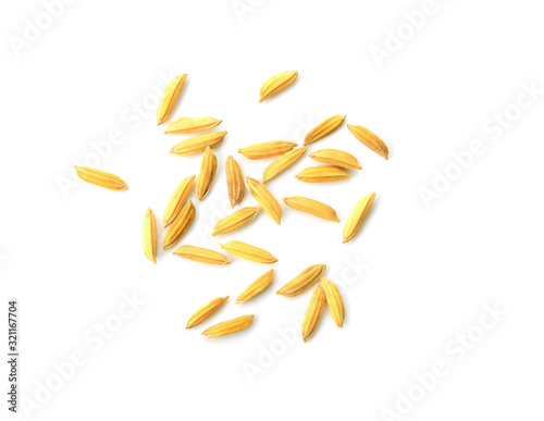 Yellow rice seeds isolated on a white background