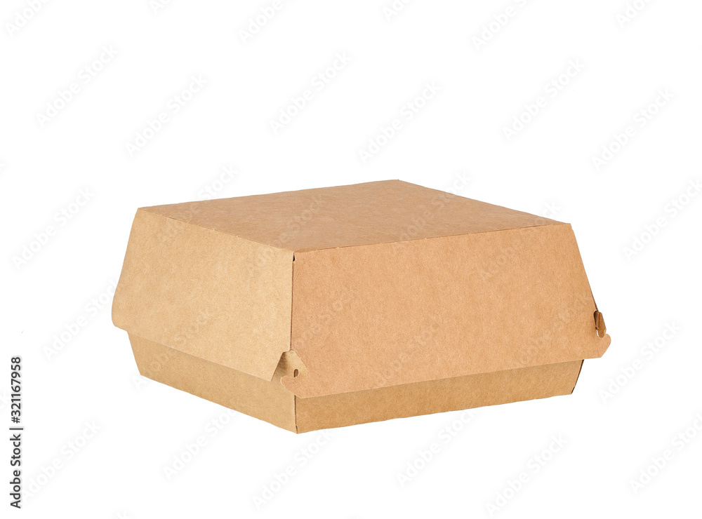 Closed blank kraft-paper box for burger isolated on white background