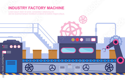 Industry Factory Concept Conveyor Automatic Production Robotic Assembly Illustration