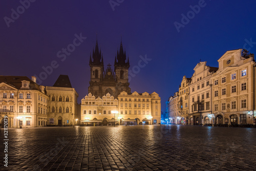 Empty Old Town Square in Prague at Night