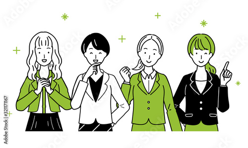 Illustration of ladies lining up.