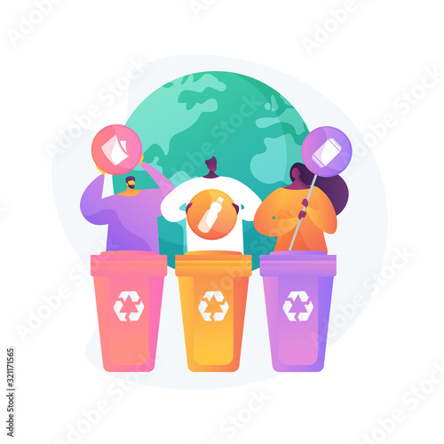 Eco activists sorting garbage. Waste segregation. Disposable system. Ecological responsibility. Trash containers, rubbish cans, recycling idea. Vector isolated concept metaphor illustration