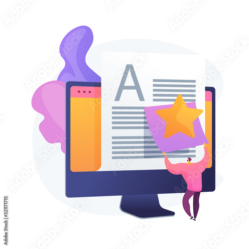 Article evaluation, editing. Internet blogging, content management, search engine optimization. SEO marketing, copywriting idea design element. Vector isolated concept metaphor illustration