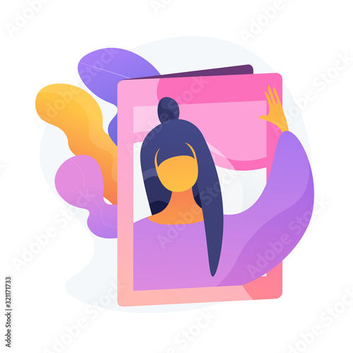 Model business. Magazine cover, journal front page, greeting card design element. Friendly woman, celebrity waving hand. Postcard with congratulations. Vector isolated concept metaphor illustration